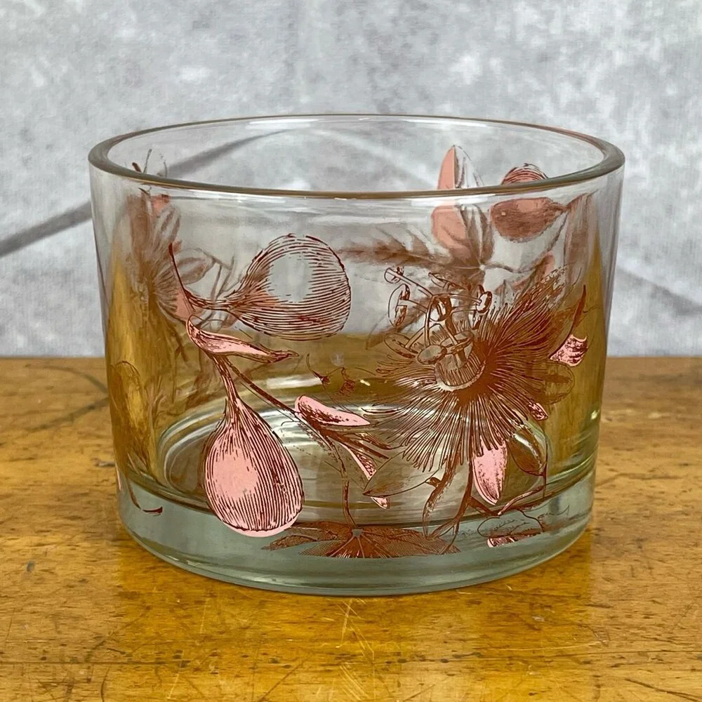 Vtg Midcentury MCM Glass Ice Bucket Passion Flower